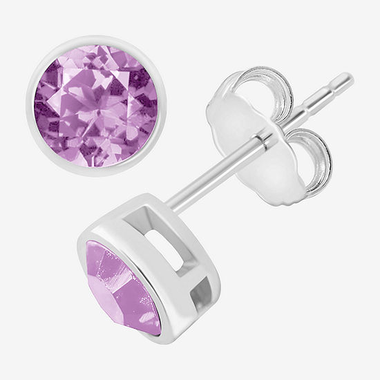 Itsy Bitsy Birthstone Crystal Sterling Silver 5.5mm Round Stud Earrings