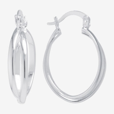 Silver Reflections Pure Silver Over Brass Hoop Earrings