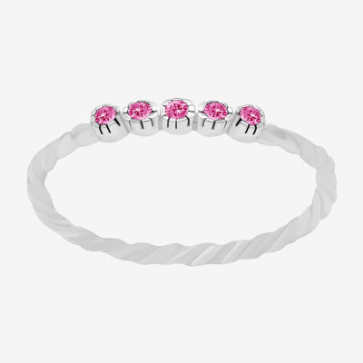 Itsy Bitsy Womens 2.5MM Pink Crystal Sterling Silver Hypoallergenic Delicate Band