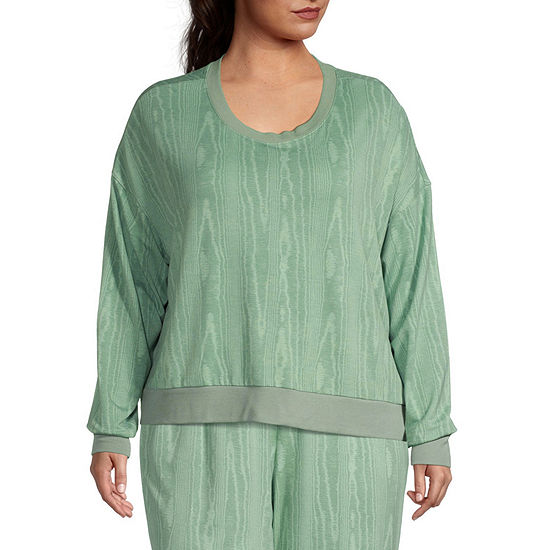 Ambrielle Womens Plus Long Sleeve Round Neck Pajama Top