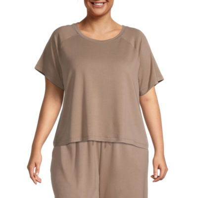 Ambrielle Womens Plus Short Sleeve Round Neck Pajama Top