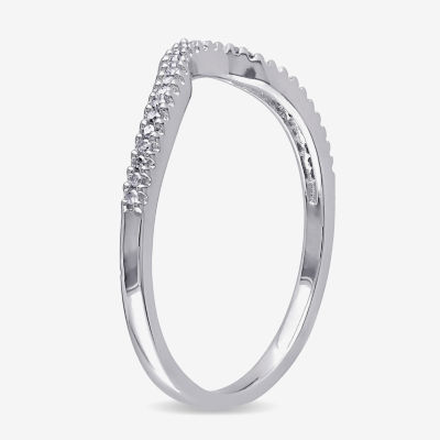 Womens 1/10 CT. T.W. Natural White Diamond Sterling Silver Curved Wedding Ring Enhancer