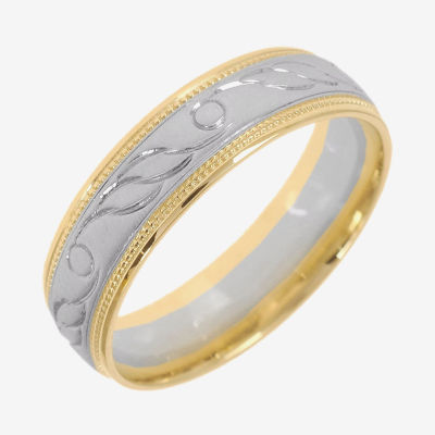 10K Two-Tone Gold Womens Engraved Milgrain 5mm Wedding Band