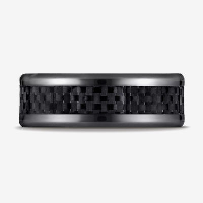 Mens Black Titanium Carbon Fiber Inlay 8mm Wedding Band