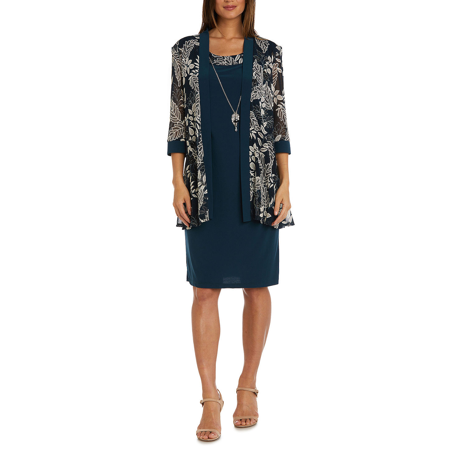 R & M Richards Jacket Dress With Removable Necklace, Color: Teal - JCPenney