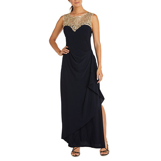 R & M Richards Sleeveless Embellished Evening Gown, Color: Black Gold ...