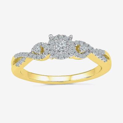 Promise My Love Womens 1/4 CT. T.W. Natural White Diamond 10K Gold Round Side Stone Promise Ring