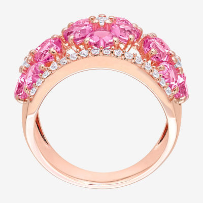 Womens Lab Created Pink Sapphire 18K Rose Gold Over Silver Heart Cocktail Ring