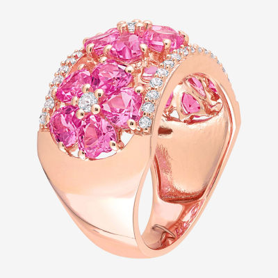 Womens Lab Created Pink Sapphire 18K Rose Gold Over Silver Heart Cocktail Ring