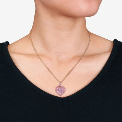 Womens Lab Created Pink Sapphire 18K Rose Gold Over Silver Heart Pendant Necklace