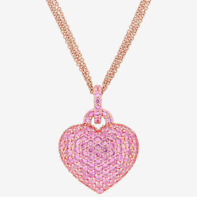 Womens Lab Created Pink Sapphire 18K Rose Gold Over Silver Heart Pendant Necklace