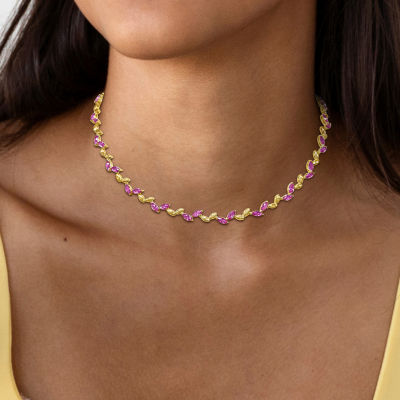 Womens Lab Created Sapphire 18K Gold Over Silver Tennis Necklaces