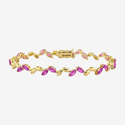 Lab Created Pink Sapphire 18K Gold Over Silver 7 3/4 Inch Tennis Bracelet
