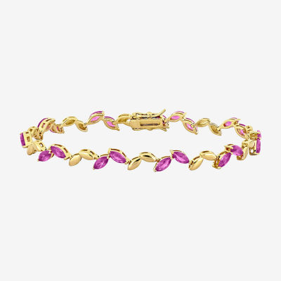 Lab Created Pink Sapphire 18K Gold Over Silver / Inch Tennis Bracelet