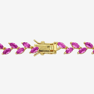 Lab Created Pink Sapphire 18K Gold Over Silver 7.25 Inch Tennis Bracelet