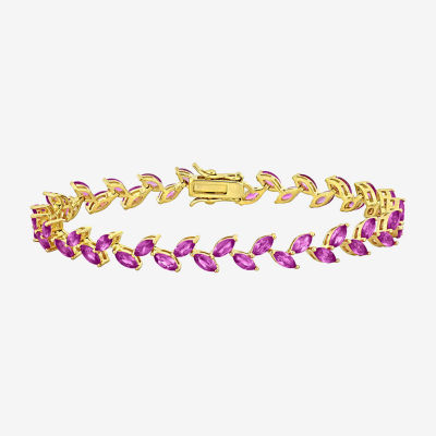 Lab Created Pink Sapphire 18K Gold Over Silver 7.25 Inch Tennis Bracelet
