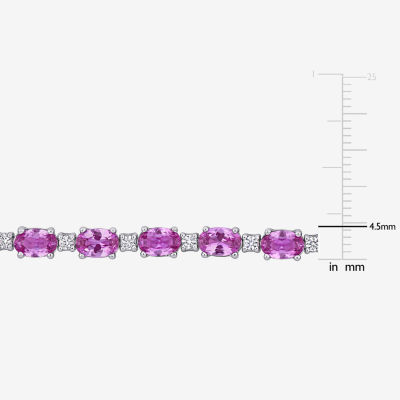 Womens Lab Created Pink Sapphire Sterling Silver 7.25 Inch Tennis Bracelet