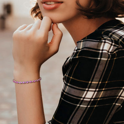 Womens Lab Created Pink Sapphire Sterling Silver 7.25 Inch Tennis Bracelet