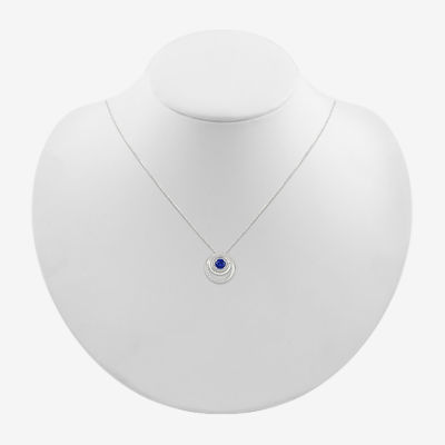 Womens Lab Created Blue Sapphire Sterling Silver Circle Pendant Necklace