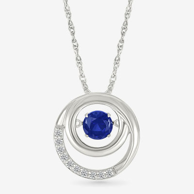 Womens Lab Created Blue Sapphire Sterling Silver Circle Pendant Necklace