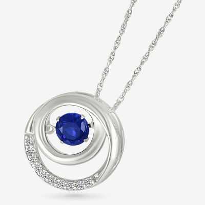 Womens Lab Created Blue Sapphire Sterling Silver Circle Pendant Necklace