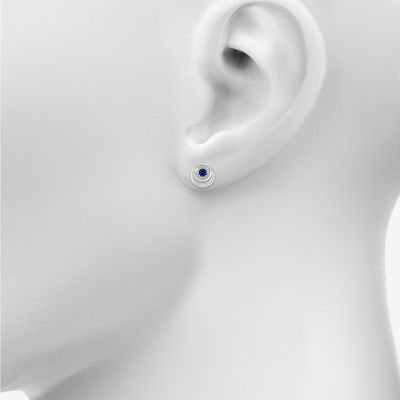 Lab Created Blue Sapphire Sterling Silver 13mm Circle Stud Earrings