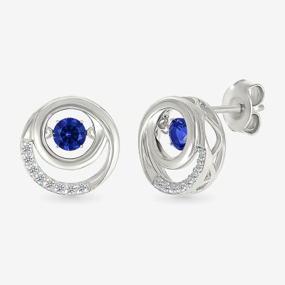 Lab Created Blue Sapphire Sterling Silver 13mm Circle Stud Earrings