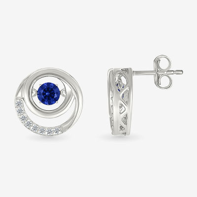 Lab Created Blue Sapphire Sterling Silver 13mm Circle Stud Earrings