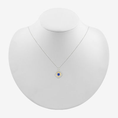 Womens 1/10 CT. T.W. Lab Created Blue Sapphire 10K Gold Sterling Silver Diamond Pendant Necklace