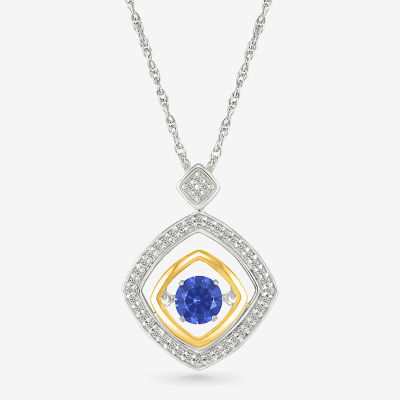 Womens 1/10 CT. T.W. Lab Created Blue Sapphire 10K Gold Sterling Silver Diamond Pendant Necklace