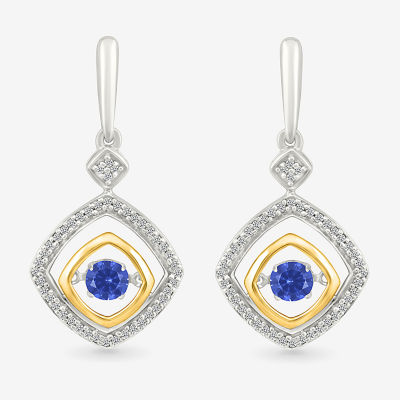 1/10 CT. T.W. Lab Created Blue Sapphire 10K Gold Sterling Silver Diamond Drop Earrings