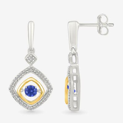 1/10 CT. T.W. Lab Created Blue Sapphire 10K Gold Sterling Silver Diamond Drop Earrings