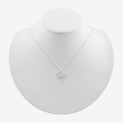 Womens Diamond Accent Lab Created Sapphire Sterling Silver Heart Pendant Necklace