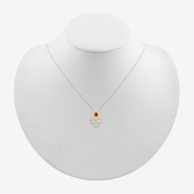 Womens Lab Created Red Ruby 10K Gold Sterling Silver Butterfly Pendant Necklace