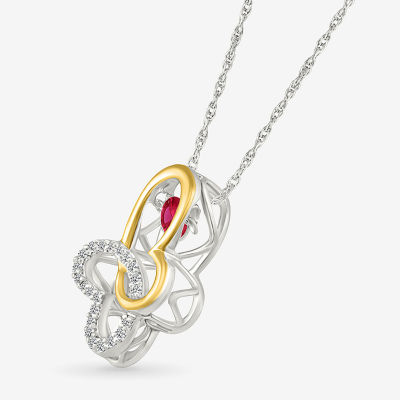 Womens Lab Created Red Ruby 10K Gold Sterling Silver Butterfly Pendant Necklace