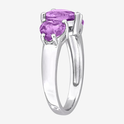 Womens Genuine Purple Amethyst Sterling Silver Heart 3-Stone Cocktail Ring