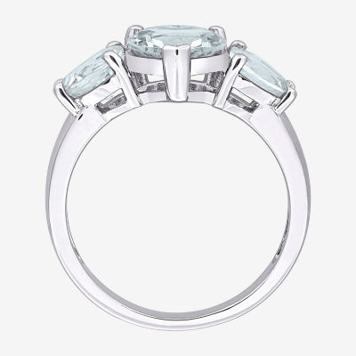 Womens Gemstone Sterling Silver Heart 3-Stone Cocktail Ring