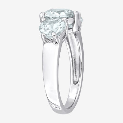 Womens Gemstone Sterling Silver Heart 3-Stone Cocktail Ring