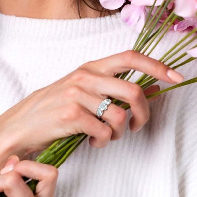 Womens Gemstone Sterling Silver Heart 3-Stone Cocktail Ring