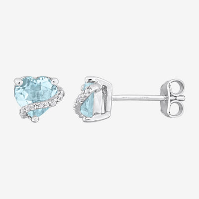Diamond Accent Genuine Blue Topaz Sterling Silver 7.5mm Heart Stud Earrings