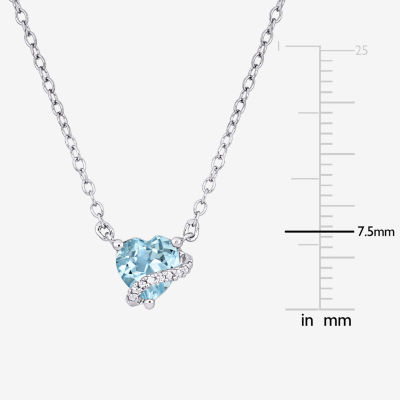 Womens Diamond Accent Genuine Blue Topaz Sterling Silver Heart Pendant Necklace