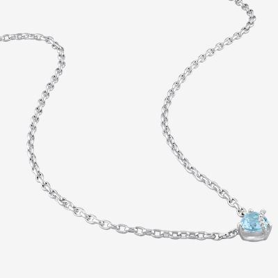 Womens Diamond Accent Genuine Blue Topaz Sterling Silver Heart Pendant Necklace