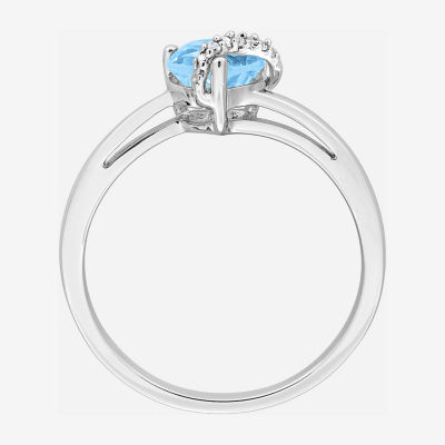 Womens Diamond Accent Genuine Blue Topaz Sterling Silver Heart Cocktail Ring