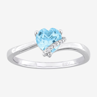 Womens Diamond Accent Genuine Blue Topaz Sterling Silver Heart Cocktail Ring