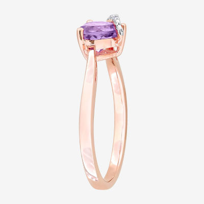 Womens Diamond Accent Genuine Purple Amethyst 18K Rose Gold Over Silver Heart Cocktail Ring