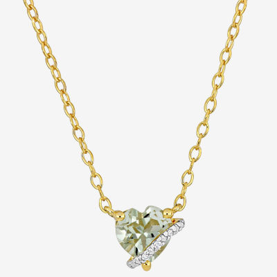 Womens Diamond Accent Genuine Green Quartz 18K Gold Over Silver Heart Pendant Necklace