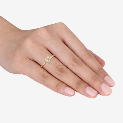 Womens Diamond Accent Genuine Green Quartz 18K Gold Over Silver Heart Cocktail Ring