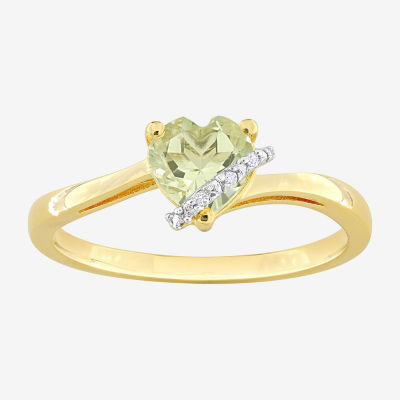 Womens Diamond Accent Genuine Green Quartz 18K Gold Over Silver Heart Cocktail Ring