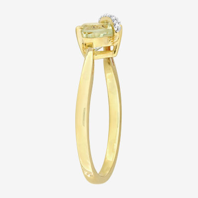 Womens Diamond Accent Genuine Green Quartz 18K Gold Over Silver Heart Cocktail Ring