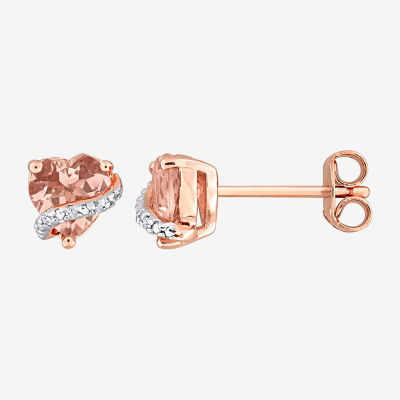 Diamond Accent Genuine Pink Morganite 18K Rose Gold Over Silver 7.5mm Heart Stud Earrings